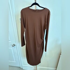 Elegant Brown Long Sleeve Bodycon Midi Dress Sz L